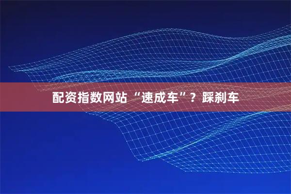 配资指数网站 “速成车”？踩刹车